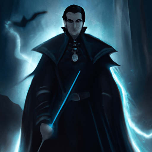 Vayne was a tall and imposing figure, with broad shoulders and a muscular frame. His jet-black hair was slicked back, and his piercing blue eyes seemed to sparkle with an otherworldly energy. He wore a long, dark cloak that flowed behind him as he walked, and he carried a lightsaber at his side.